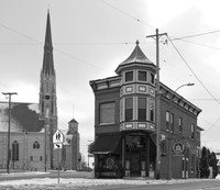 buildings, monochrome